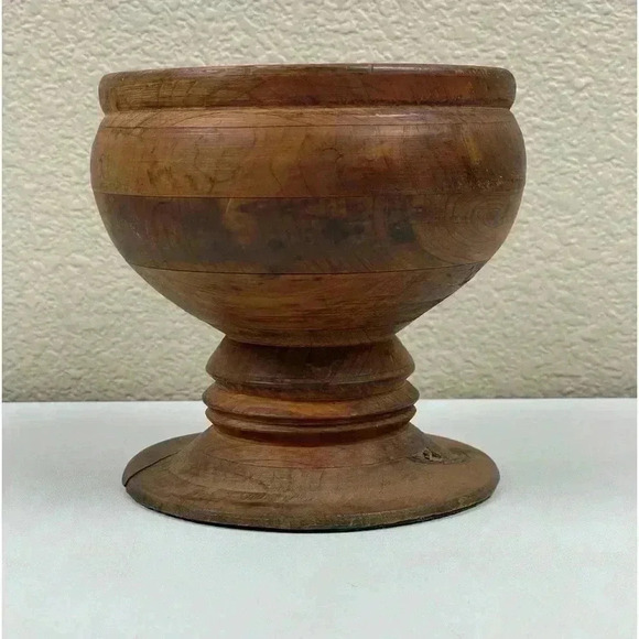VTG Goblet Pedestal Bowl Hand Turned Wood Display Shelf Decor Eclectic Witchy - Picture 4 of 13